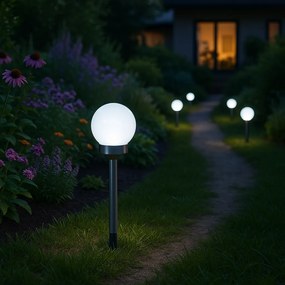 JU Solárna lampa – plastová guľa 10 cm, 
1 biela LED