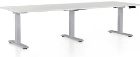 Výškovo nastaviteľný stôl OfficeTech Long, 240 x 80 cm, sivá podnož, svetlo sivá