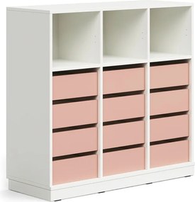 Úložná skrinka CASPER, 12 zásuviek, 3 horné priehradky, so soklom, biela/tmavoružová