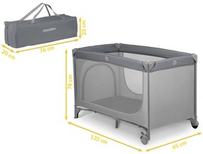 Ricokids Cestovná postieľka + matrac + taška125 x 65 x 78 cm RK-240 sivá