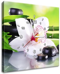Gario Obraz s hodinami Biela orchidea a kamene Rozmery: 40 x 40 cm
