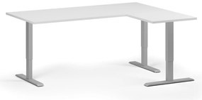Výškovo nastaviteľný stôl, 180x140 cm, 3 motory, L/P, sivá podnož, biela