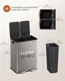 Odpadkový koš s víkem JORDAN 2x30 L tmavě šedý II