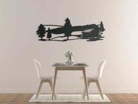 drevko Ľudový drevený obraz Chata v lese Rozmer obrazu: 15 x 44,5 cm, Farba dekorácie: Čierna