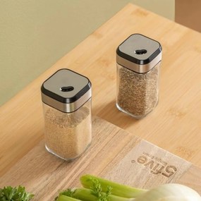 5Five® Hranatá sklenená korenička s multifunkčným nerezovým viečkom INOX, 100ml