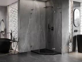 Mexen Lunar, L päťuholníkový sprchový kút s pravým sklonom 80 x 90 cm, 8mm číre sklo, grafitový profil, 831L-080P-090L-95-00-P