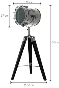 Dekorstudio Podlahová lampa TRIPOD na čiernej trojnožke s chrómovaným tienidlom