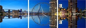 Obraz - nočný Rotterdam (s hodinami) (90x30 cm)