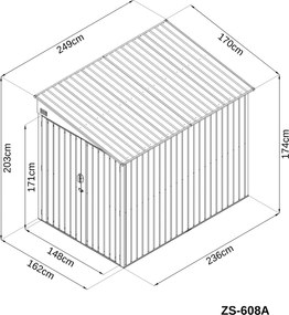 Záhradný domček BestBerg ZS-608A / 4,2 m² / 249 × 170 × 203 cm / antracit