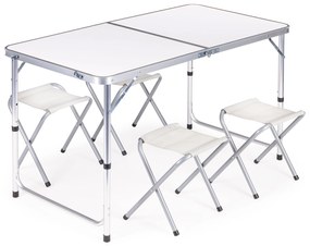ModernHome Skladací piknikový stôl so 4 stoličkami - biely