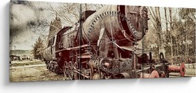 Historický obraz lokomotívy (s hodinami) (90x30 cm)