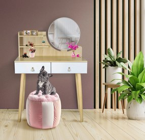Dekorstudio Toaletný stolík so zrkadlom - SCANDI biely+svetlý buk