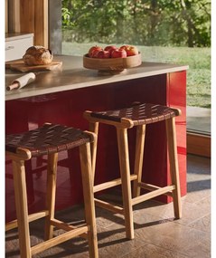 Barová stolička z imitácie kože v prírodnej farbe (výška sedadla 67 cm) Calixta – Kave Home