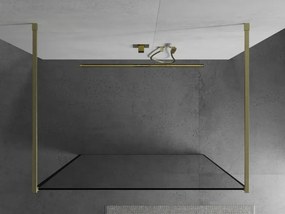 Mexen Kioto, sprchová zástena Walk-In 110 x 200 cm, 8mm sklo čierny vzor, zlatý matný profil, 800-110-002-55-70