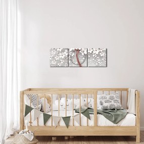 Obraz - Obraz bieleho stromu s kvetinami, rosegold (s hodinami) (90x30 cm)