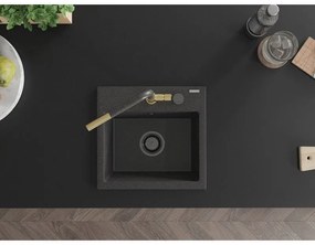 Mexen Milo, 1-komorový granitový drez 435x410x171 mm a drezová batéria Flora, čierna škvrnitá, 6505-76-670401-75-B