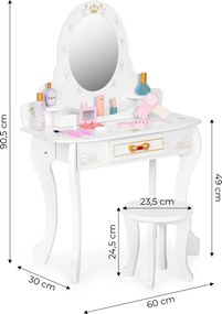 Detská drevená toaletka pre dievčatá s veľkým zrkadlom, zásuvkou a doplnkami ECOTOYS