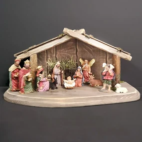 AMADEA Drevený betlehem šedohnedý BEZ FIGURÍK 38 cm