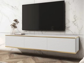 Závesná TV skrinka Orfeo, 175 cm, biela štruktúra/zlatá