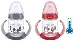 NUK Dojčenská fľaša na učenie NUK Disney Mickey s kontrolou teploty 150 ml červená