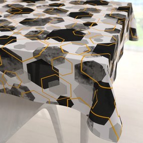 Biante Bavlnený štvorcový obrus Sandra SA-482 Sivo-čierne mramorové hexagóny 100x100 cm