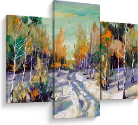 Obraz - Zasnežená cesta lesom, olejomaľba (90x60 cm)