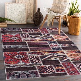ANDRE 2305 umývací koberec orientálne patchwork protišmykový - bordó / hnedý Veľkosť: 120x170 cm