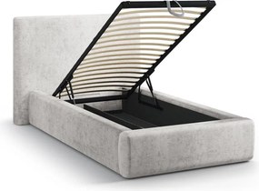 Svetlosivá čalúnená jednolôžková posteľ s úložným priestorom s roštom 90x200 cm Amy – Micadoni