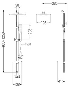 Mexen sprchový stĺp Q49 s hornou a ručnou sprchou hlavicou, čierny / zlatý - 798494995-75