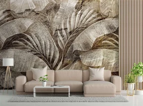 Gario Fototapeta Tropické listy na textúre imitujúcej betón Materiál: Vliesová, Rozmery: 400 x 280 cm