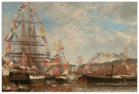 Obraz - Eugène Boudin, Festival in the Harbor of Honfleur, reprodukcia (90x60 cm)