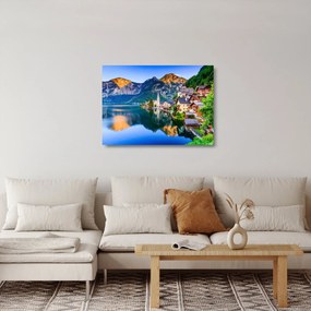 Sklenený obraz - Alpská dedina (70x50 cm)