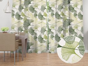 Biante Bavlnený záves Sandra SA-576 Zelené Ginkgo listy na bielom 150x140 cm