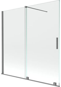 Mexen Velar, 2-krídlová posuvná vaňová zástena 160 x 150 cm, 8mm číre sklo, brúsený grafit, 896-160-000-01-95