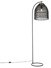 Rustikálna stojaca lampa čierna s ratanom - Sam