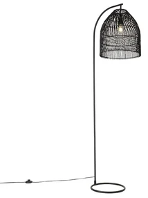 Rustikálna stojaca lampa čierna s ratanom - Sam