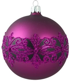 Vánočná guľa fialová čierny dekor