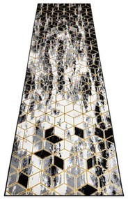 Koberec, Behúň GLOSS moderný 409A 82 Kocky štýlový, glamour, art deco čierna / sivá / zlatá Veľkosť: 80x200 cm