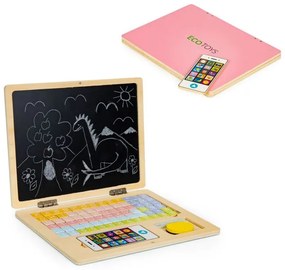 Drevený edukačný laptop s tabuľou | ružový