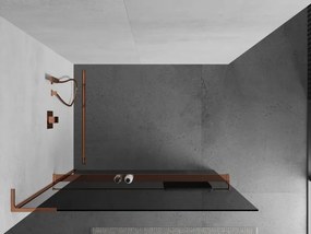 Mexen Kioto+ L, sprchová zástena Walk-In s poličkou a vešiakom 110 x 200 cm, 8mm šedé sklo, ružové zlato profil, 800-110-123-60-40