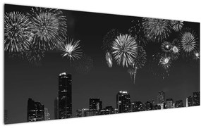 Obraz - Ohňostroj v Miami, čiernobiela (120x50 cm)