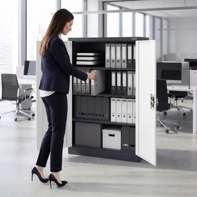 Kovová kancelárska skriňa na dokumenty antracitovo-biela KEVIN 900 x 1400 x 400 mm