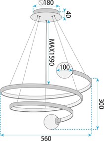 Toolight Toolight, LED závesné svietidlo, 60W, 3000K, LHJ029-CP, čierna, OSW-50047
