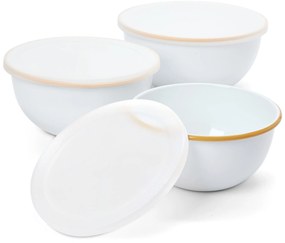 Smaltované misy s vekom na servírovanie a prípravu pokrmov, 3 ks