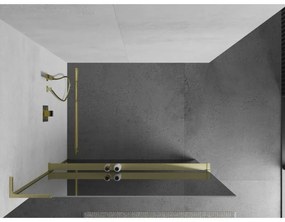 Mexen Kioto+ L, sprchová zástena Walk-In s poličkou a vešiakom 70 x 200 cm, 8mm sklo vzor zrkadlo, zlatý matný profil, 800-070-123-55-50