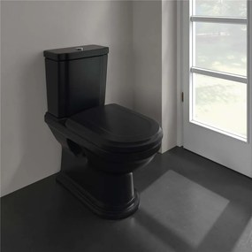 VILLEROY &amp; BOCH Hommage WC misa kombi s hlbokým splachovaním, zadný odpad, 370 x 725 mm, Pure Black, s povrchom CeramicPlus, 666210R7