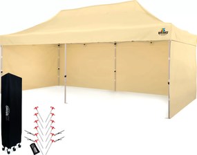 BRIMO Párty stan 3x6 m Nožnicový (3 steny) - Oceľová Konštrukcia a Plachta 330g/m² - s 3 stenami - Béžová 11