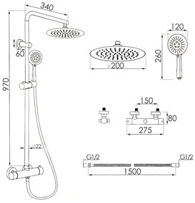 Erga Enza, sprchová súprava s termostatickou batériou a dažďovou hlavicou 20cm, čierna matná, ERG-YKA-BP.ENZA20-BLK
