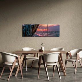 Obraz loďky na brehu (s hodinami) (90x30 cm)