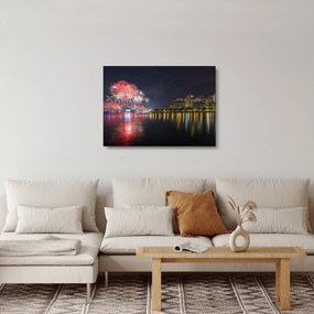 Sklenený obraz ohňostroja v Singapure (70x50 cm)